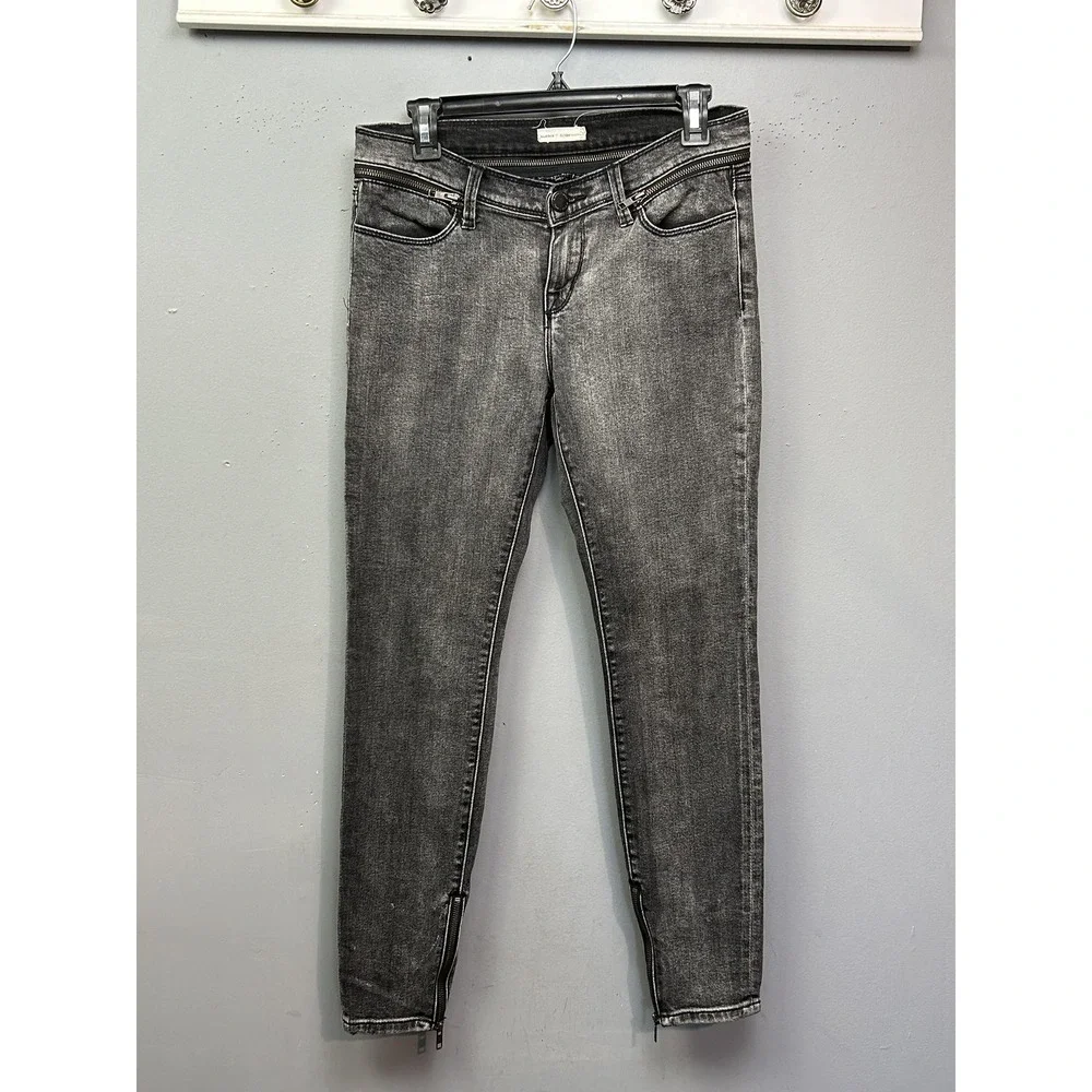 Silence + Noise Jeans Womens 28 Black Acid Wash Skinny Low Rise Zipper Detail